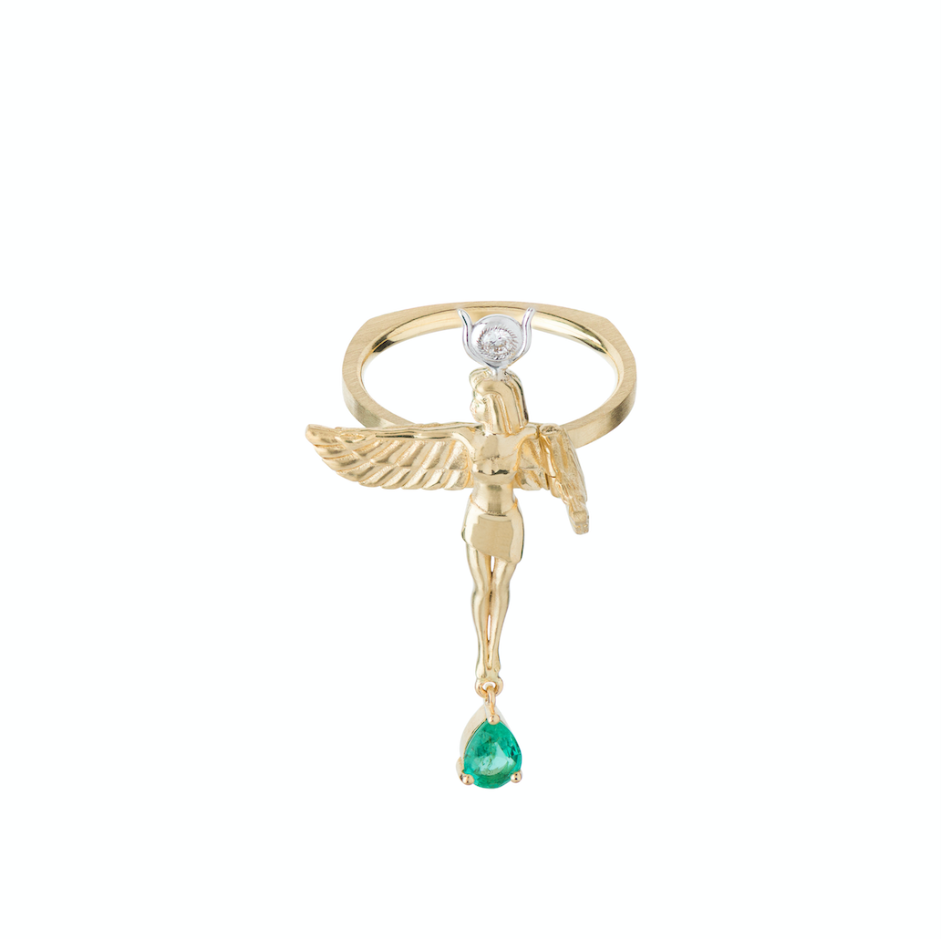 Emerald and Diamond Virgo Ring