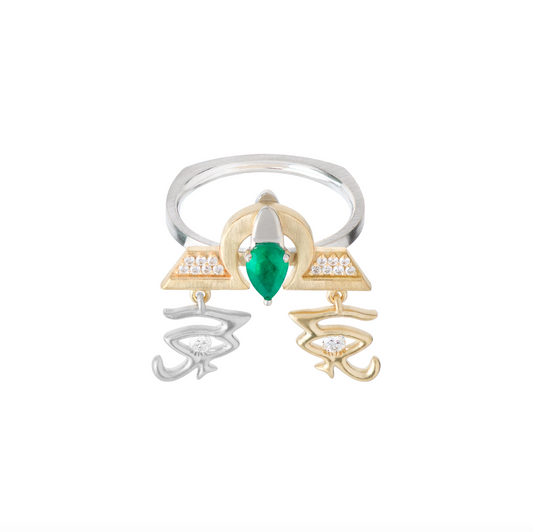 Emerald and Diamond Libra Ring