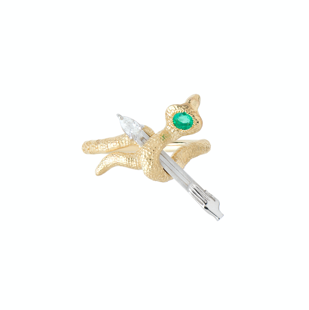 Emerald and Diamond Sagittarius Ring