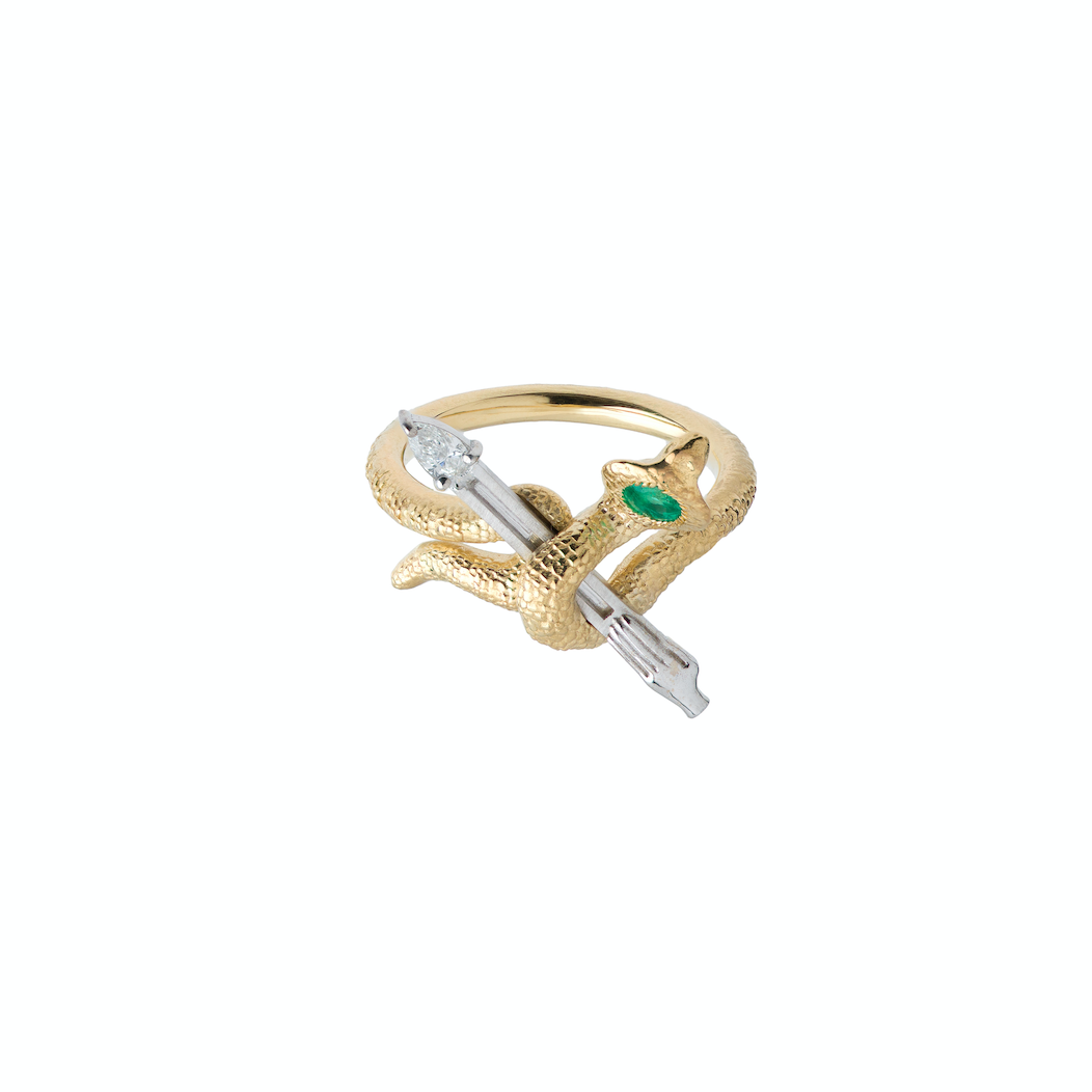 Emerald and Diamond Sagittarius Ring