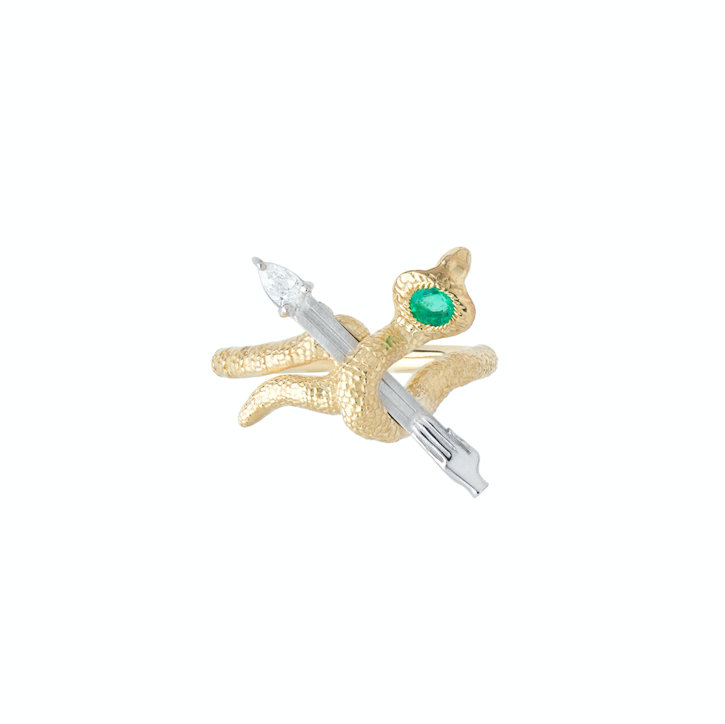 Emerald and Diamond Sagittarius Ring