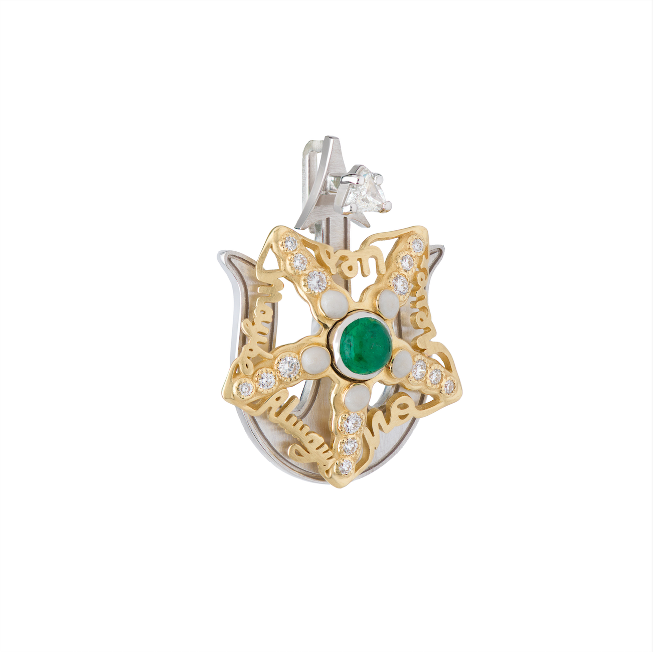 Spinning Starfish Pendant Adorned with Diamonds and Emeralds