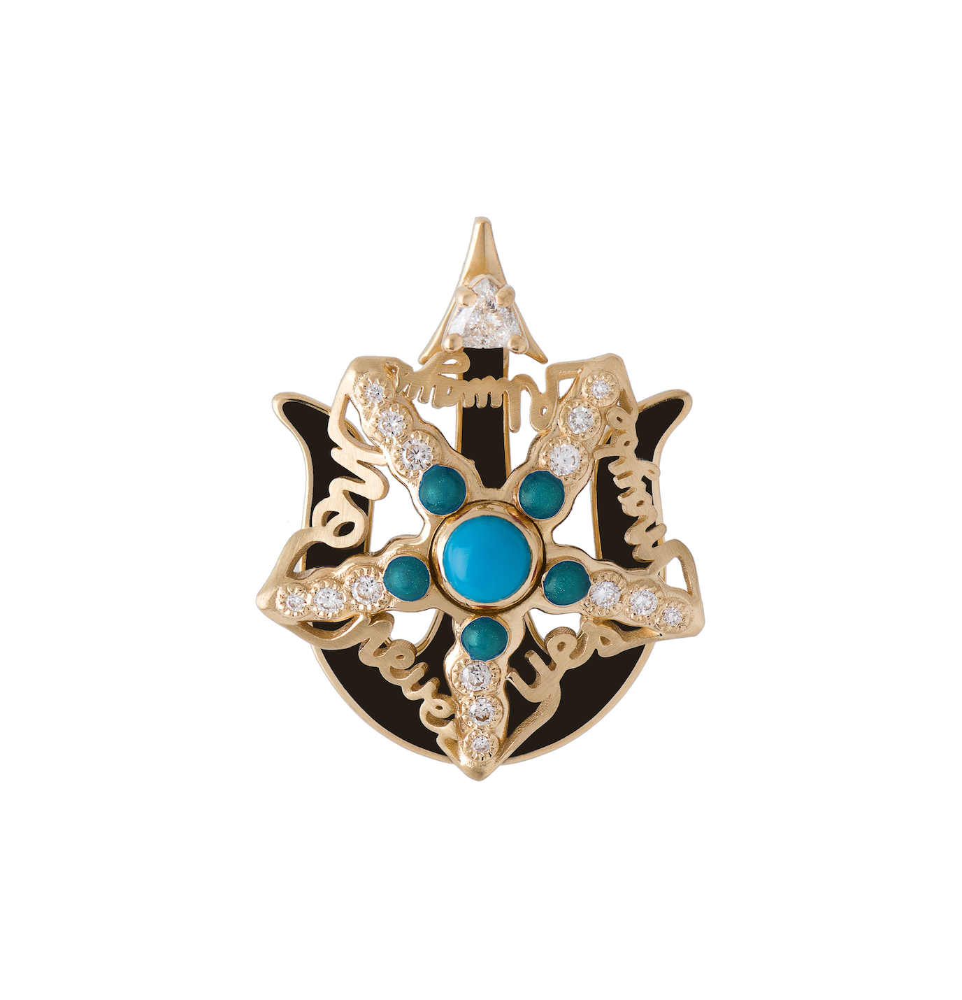 Spinning Black Enamel and Turquoise Starfish Pendant
