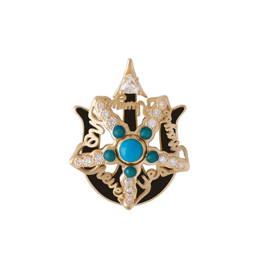 Spinning Black Enamel, Turquoise & Diamond Starfish Pendant