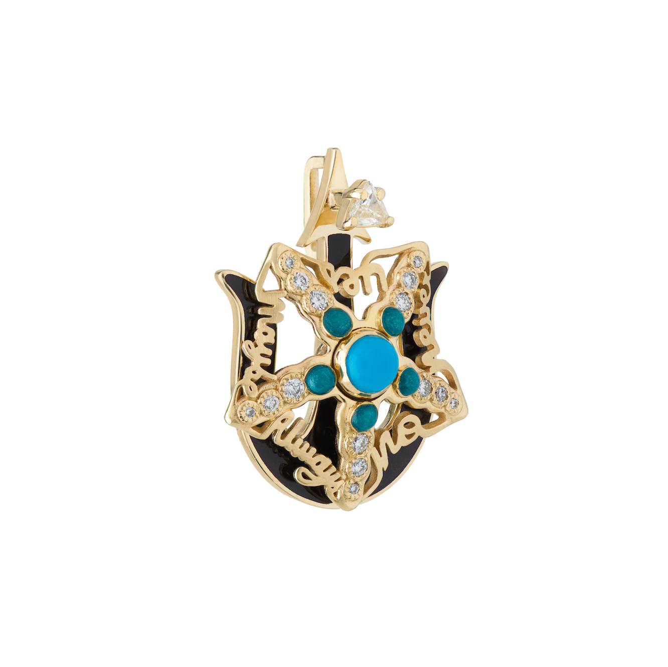 Spinning Black Enamel and Turquoise Starfish Pendant