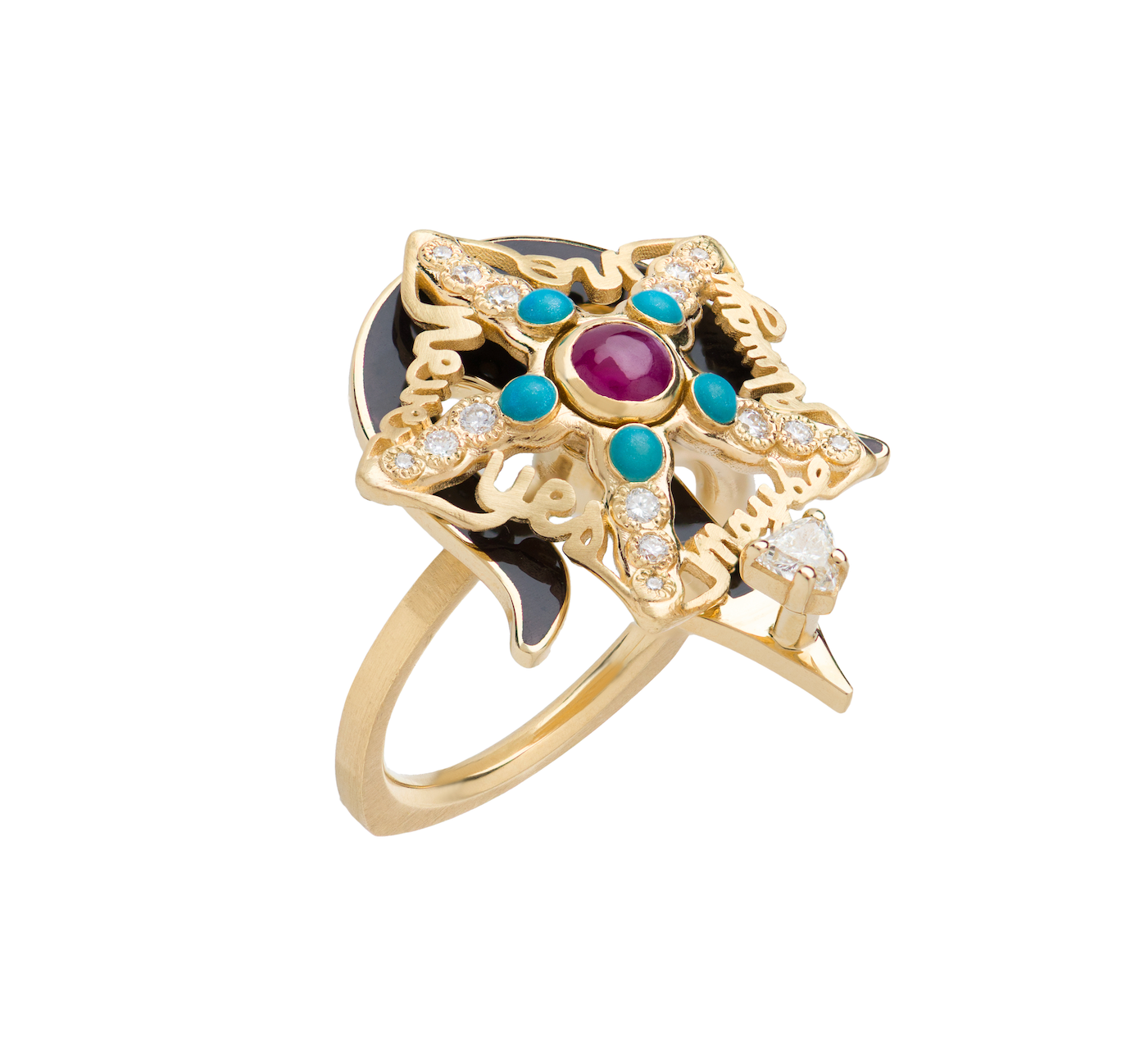 Spinning Diamond and Ruby Starfish Ring