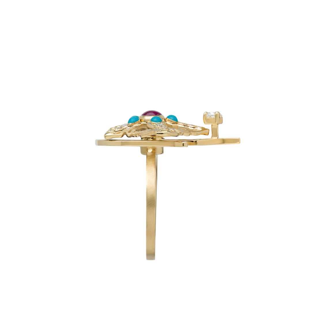 Spinning Diamond and Ruby Starfish Ring