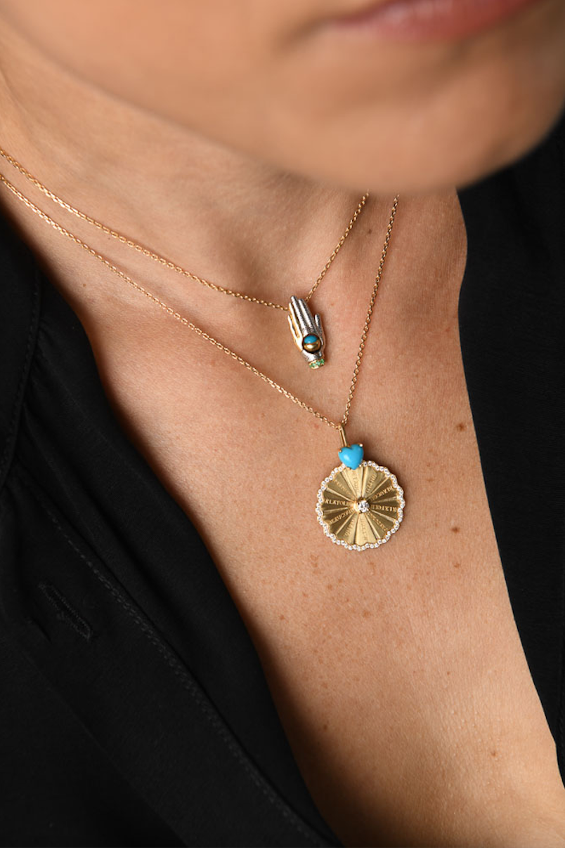 Spinning Marguerite Pendant with Arizona Turquoise Heart