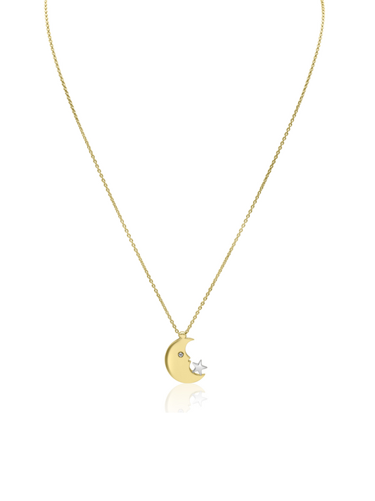 Moon and Star Diamond Necklace