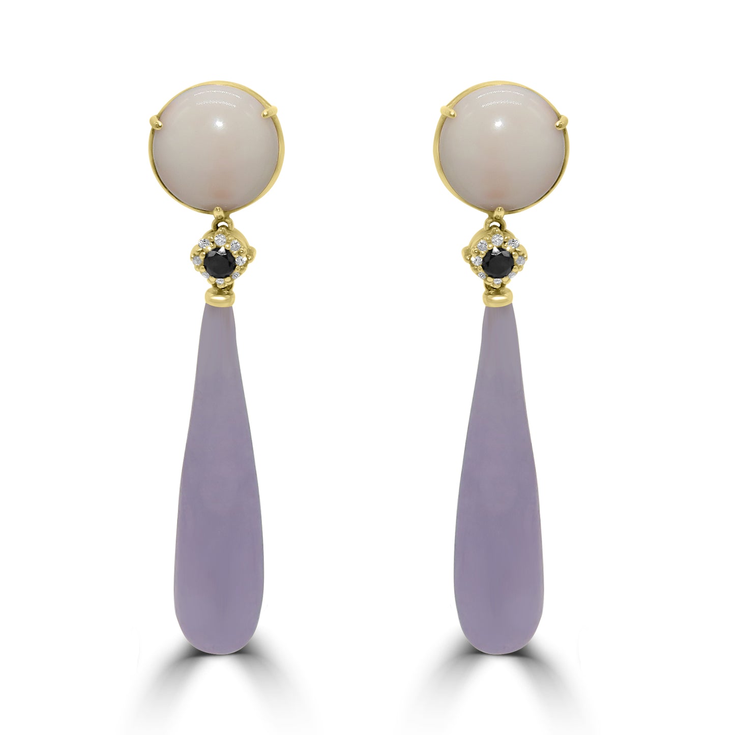 Coral, Sapphire and Chalcedony Drop Earrings