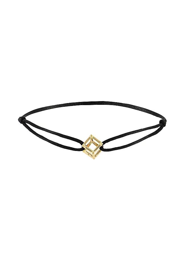 Gold cube mirage choker with black silk ribbon