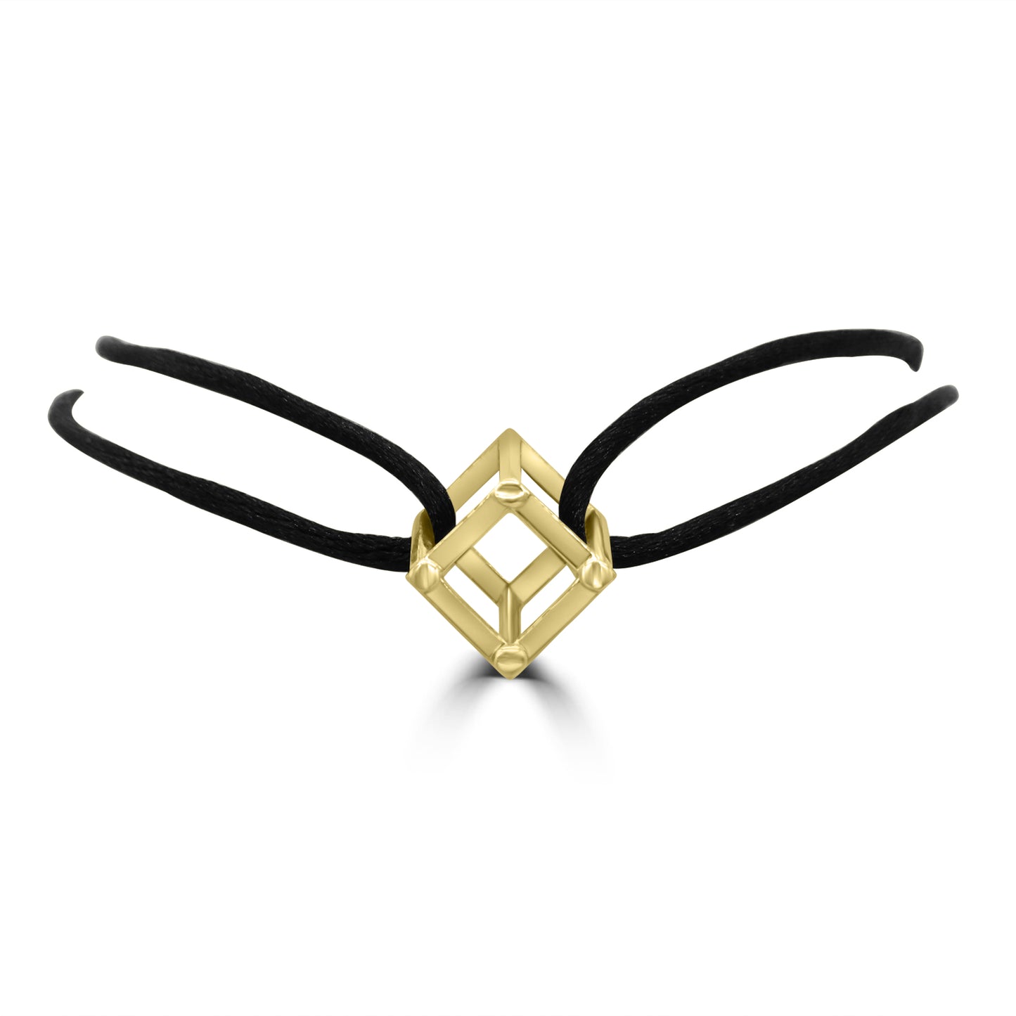 Gold cube mirage choker with black silk ribbon
