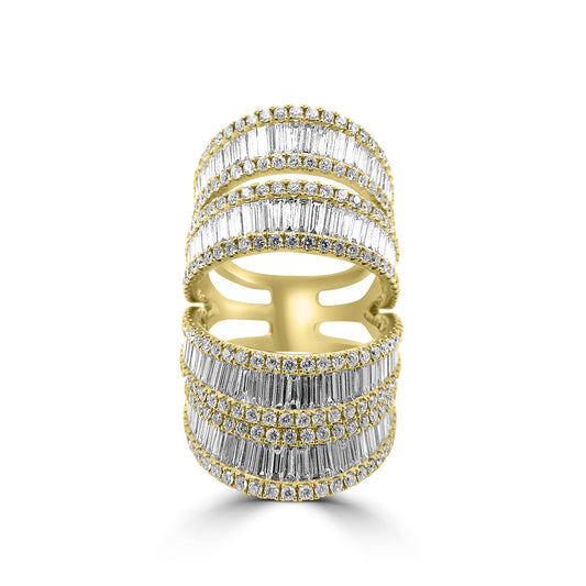 Long Gold Ring with Baguette Diamonds
