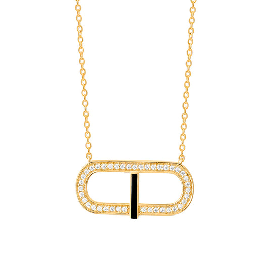 Diamond Geometric Necklace with Black Enamel