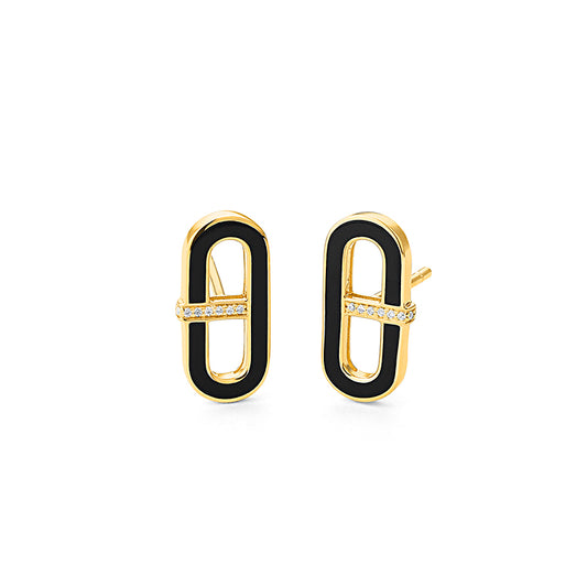 Diamond and Black Enamel Earrings