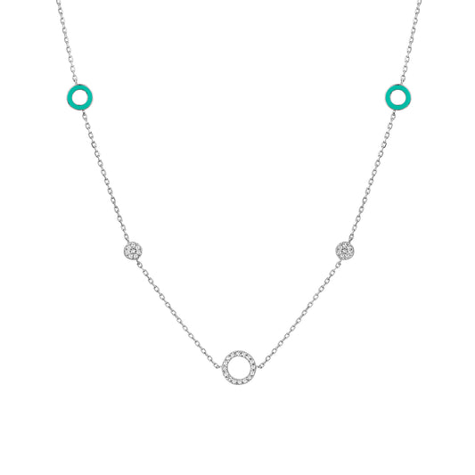 Diamond & Turquoise Enamel Circle Necklace
