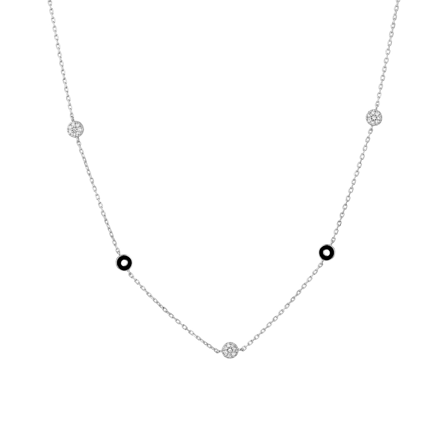 Diamond & Back Enamel Circle Necklace