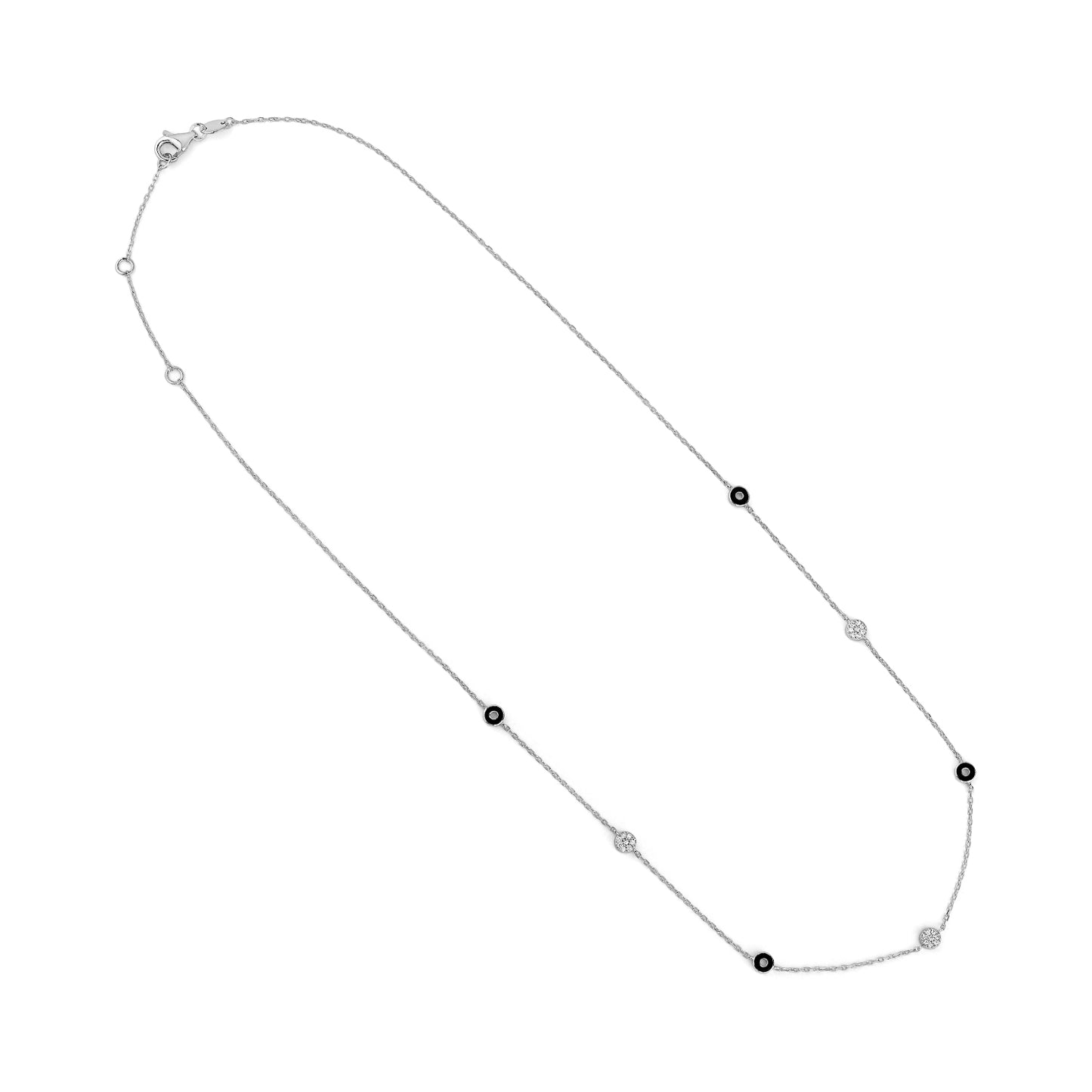 Diamond & Back Enamel Circle Necklace