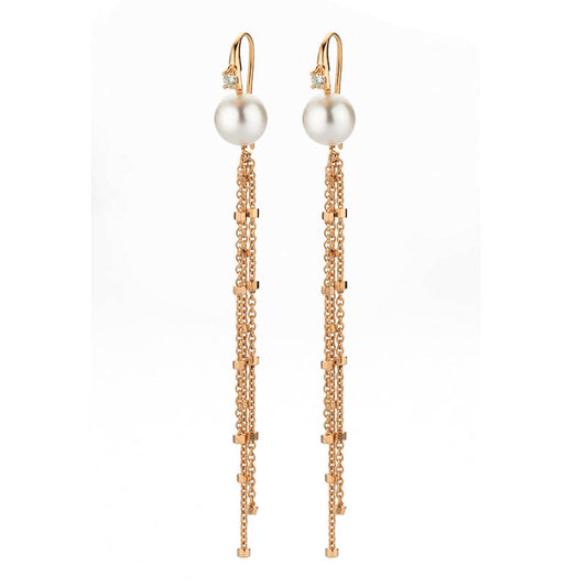 Long Rose Gold Pearl Earrings