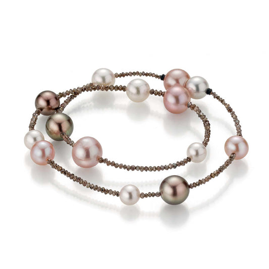 Pearl Bracelet with Diamond Beads