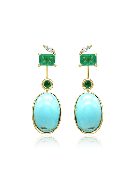 Turquoise and Emerald Detachable Earrings