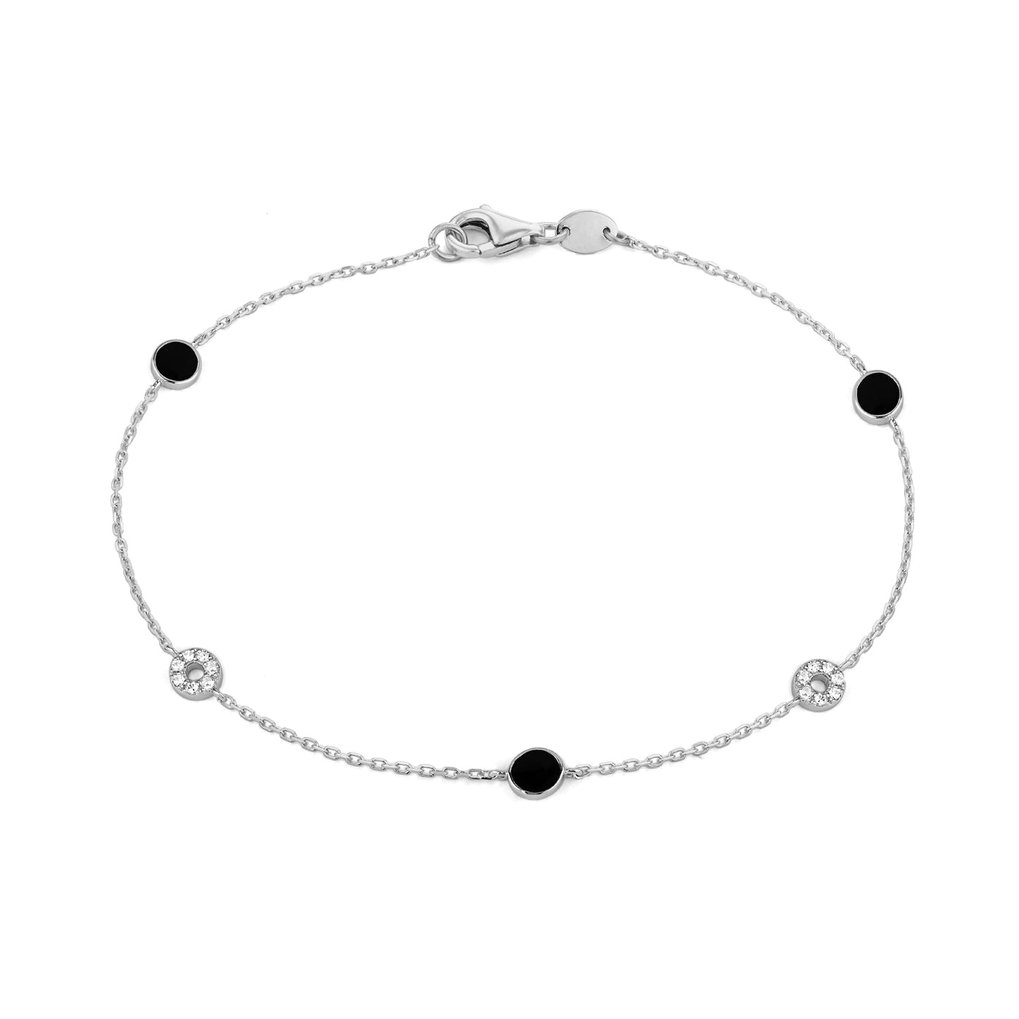 Diamond & Black Enamel Circle Bracelet