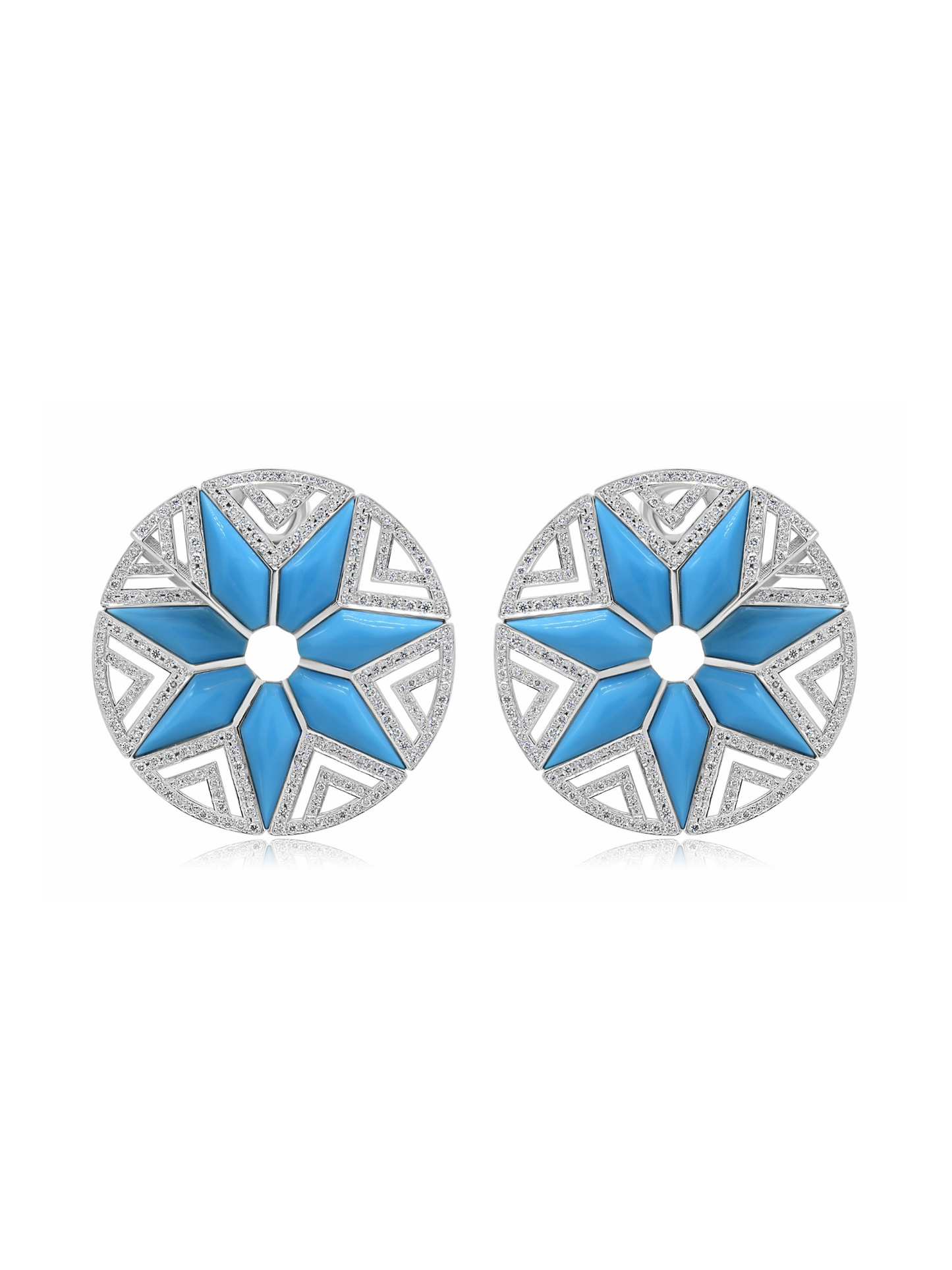 Turquoise & Diamond Round Earrings