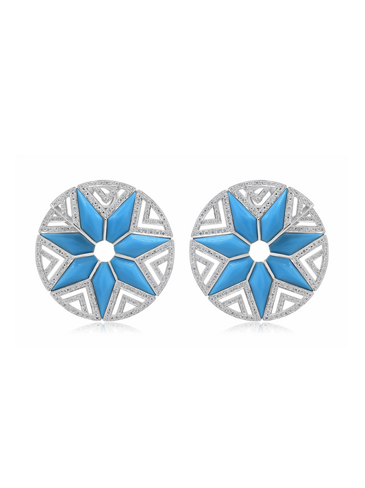 Turquoise & Diamond Round Earrings