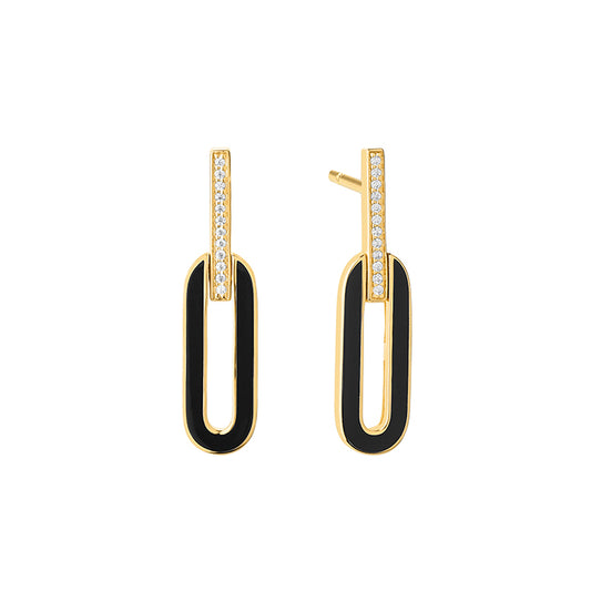 Geometric Diamond Earrings with Black Enamel