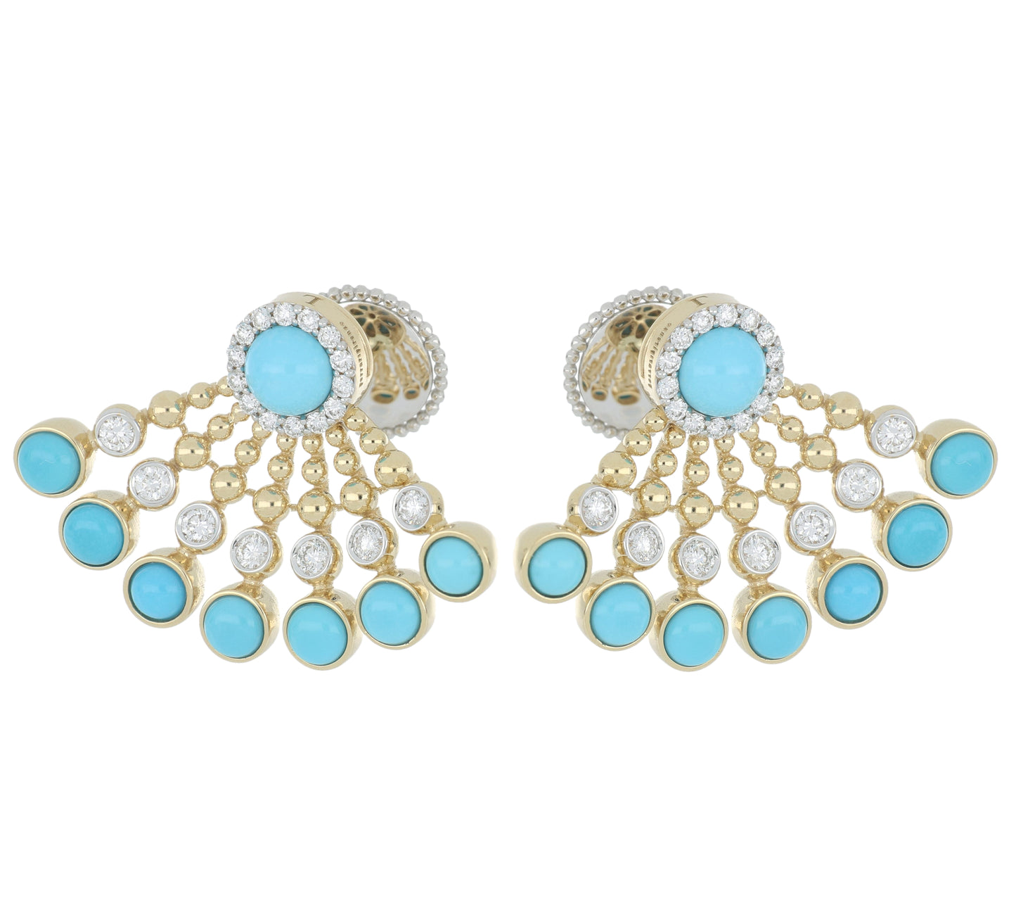 Gold Earrings with Diamonds and Turquoise