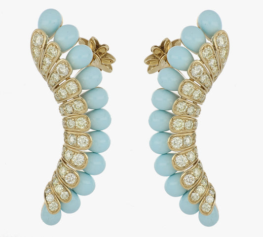 Long Diamond Earrings with Blue Enamel