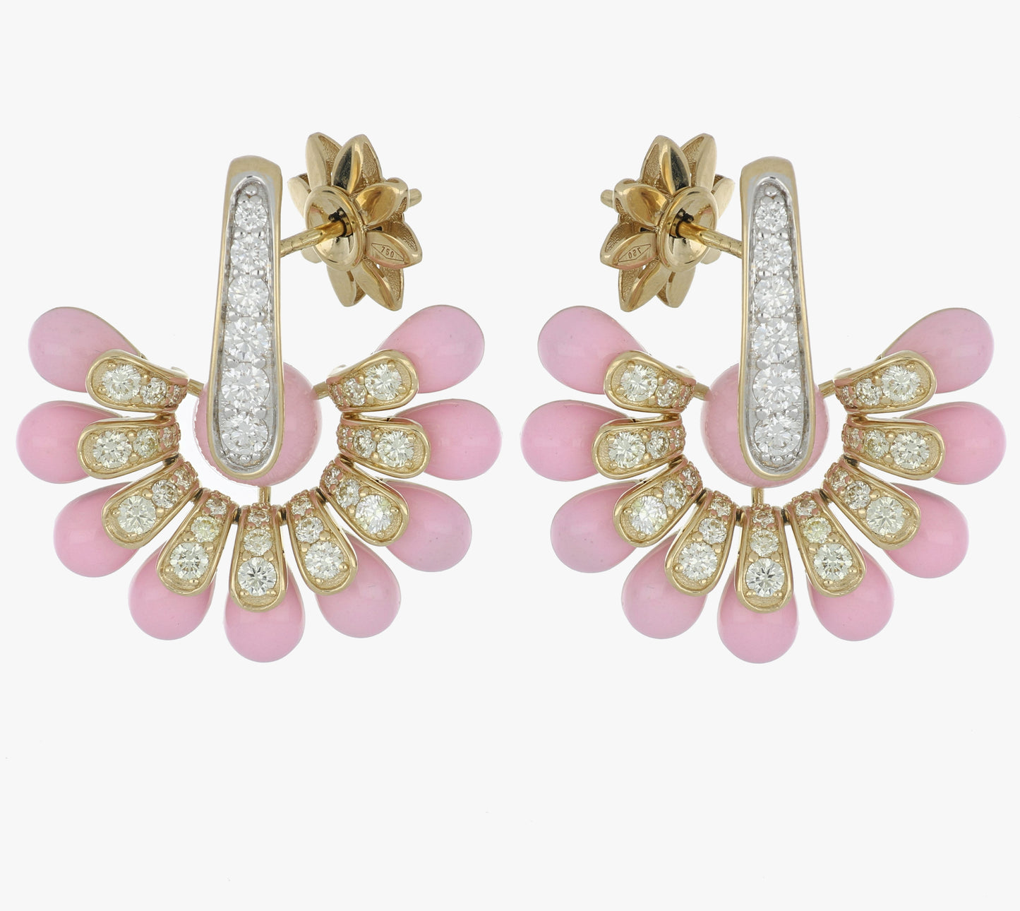 Gold Diamond and Pink Enamel Earrings
