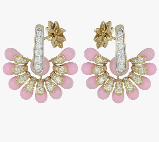 Gold Diamond and Pink Enamel Earrings
