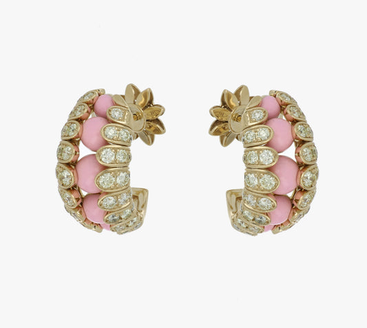 Gold Pink Enamel Earrings