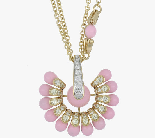Gold Necklace with Pink Enamel and Diamonds