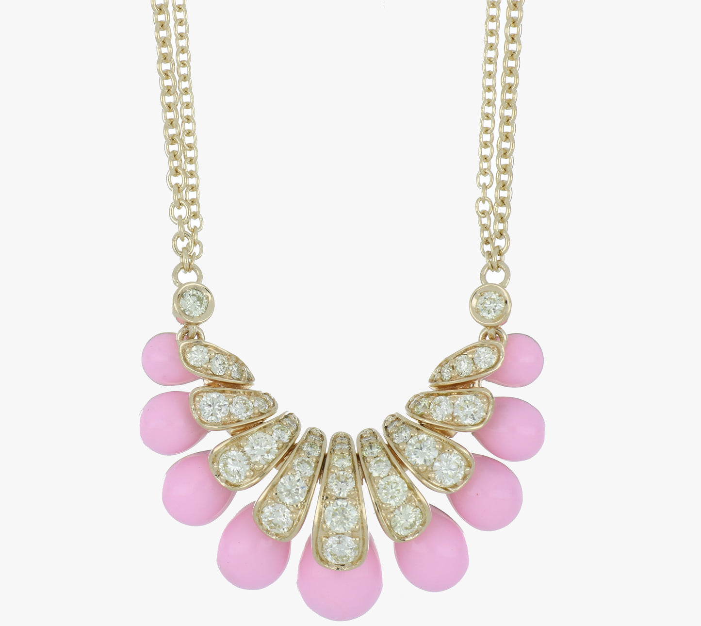 Gold diamond and pink enamel necklace