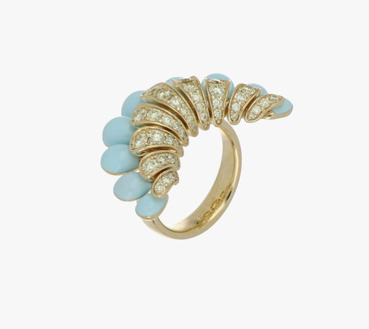 Gold Ring with Diamonds and Turquoise