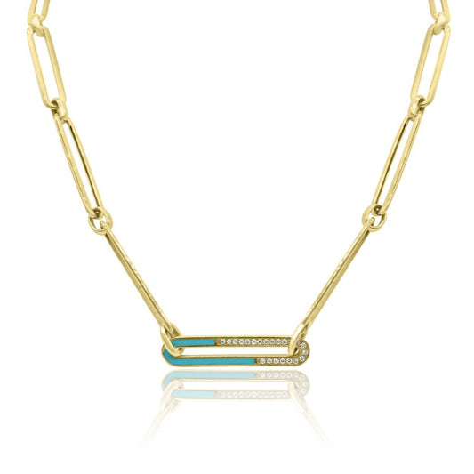 Gold Necklace with Diamonds and Enamel