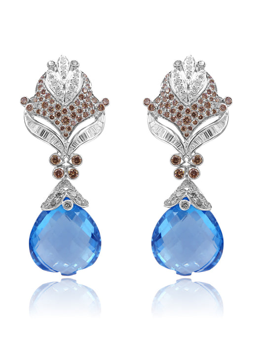 Long Diamond and Blue Topaz Earrings