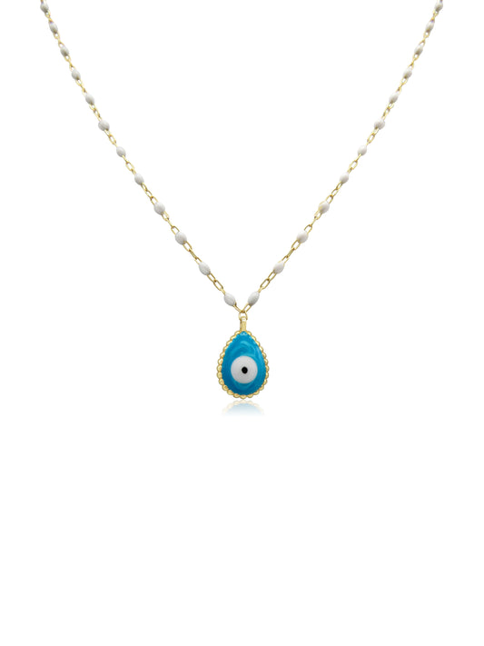 Gold Evil Eye Necklace with Enamel