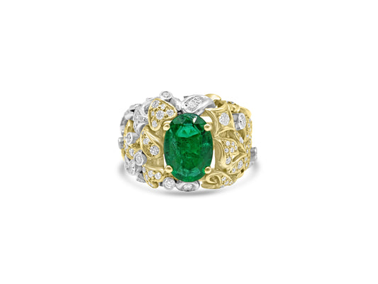 Emerald & Diamond Baroque Cocktail Ring