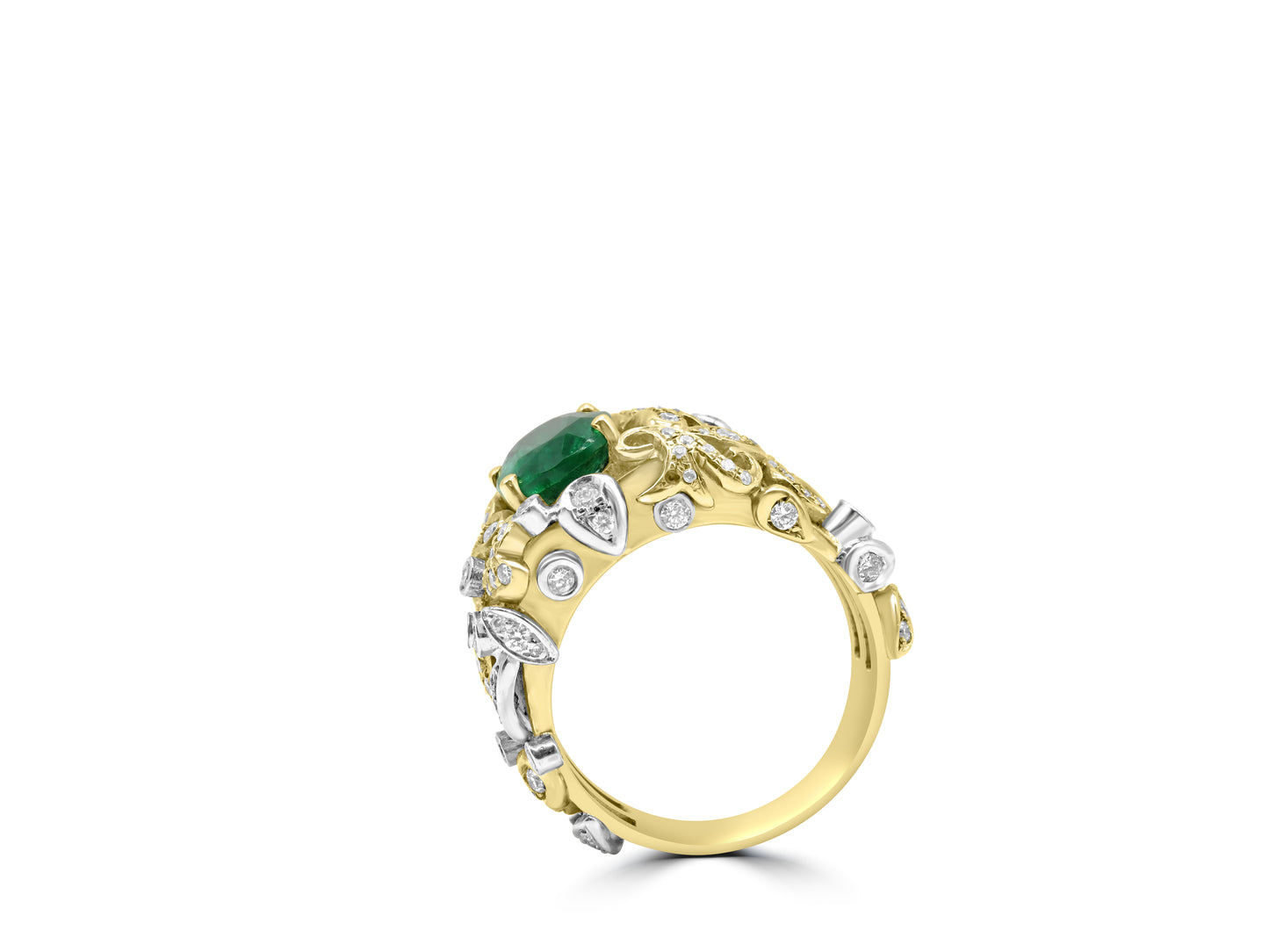 Emerald & Diamond Baroque Cocktail Ring
