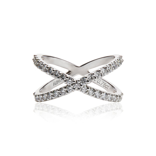 Crossover Diamond Ring in White Gold