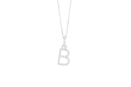 Letter B Pendant in White Gold