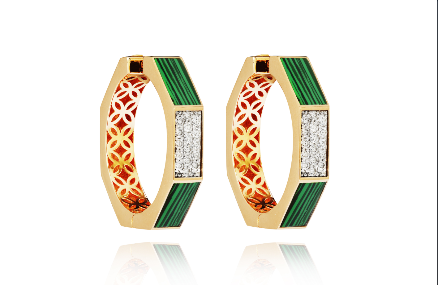 Diamond and malachite hoop earrings