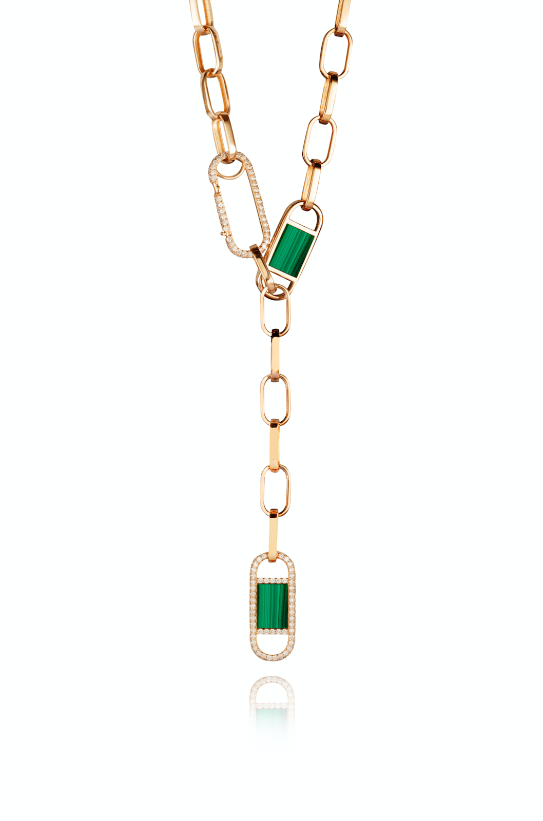Diamond and malachite chain necklace
