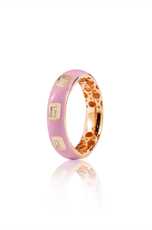 Diamond and Pink Enamel Ring