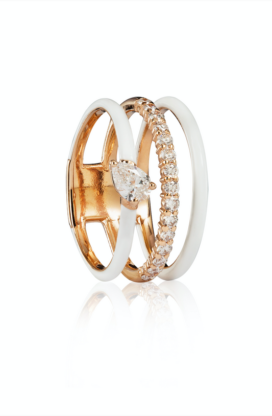 Diamond and White Enamel Ring