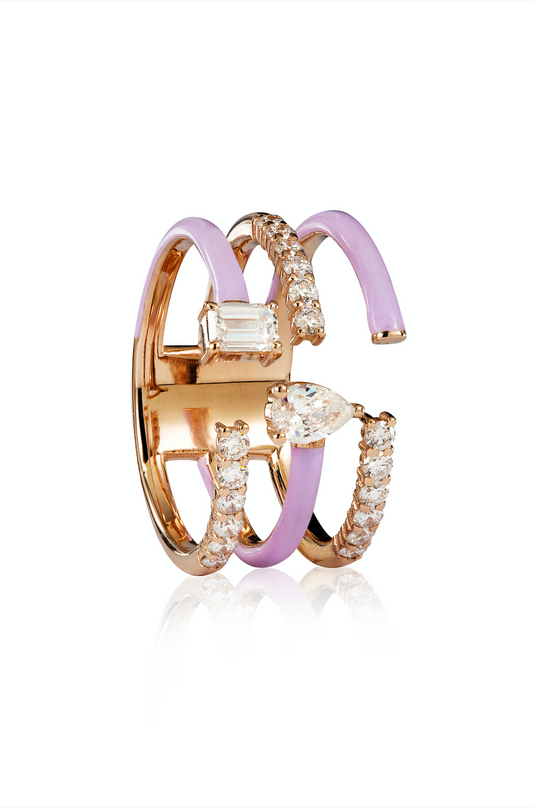 Diamond and Pink enamel ring