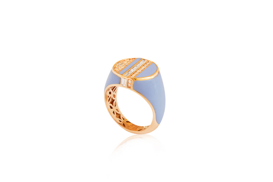 Blue Enamel and Diamond Signet Ring